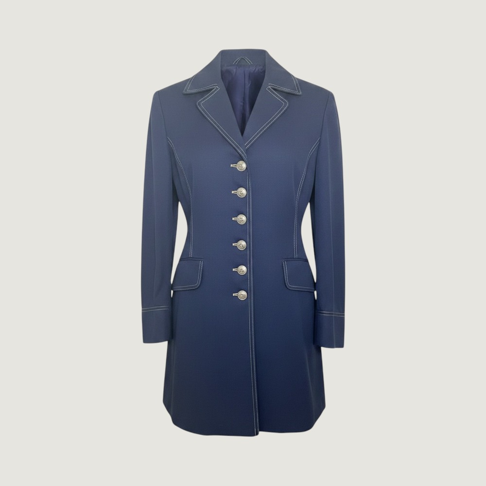 Vintage Debbie Leigh Navy Blue Trench Coat 70s Belted‎ Jacket 9/10